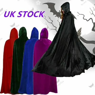 Halloween Unisex Cosplay Death Cape Long Hooded Cloak Wizard Witch Medieval Gift • £9.99