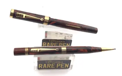 Vintage Mabie Todd ETERNAL 44 RMHR Fountain Pen & Pencil Set #4 14K Broad  Nib • $475