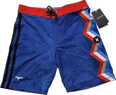 Hurley Boardshorts Blue Red Mens JJ Drawstring Back Pocket Size 36 • $19.19