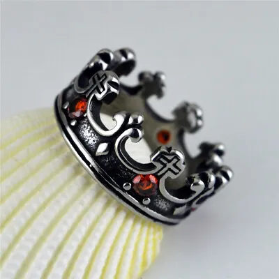 Vintage Royal Crown Rings Stainless Steel Men Women Gothic Cross Crown Punk Ring • $10.98