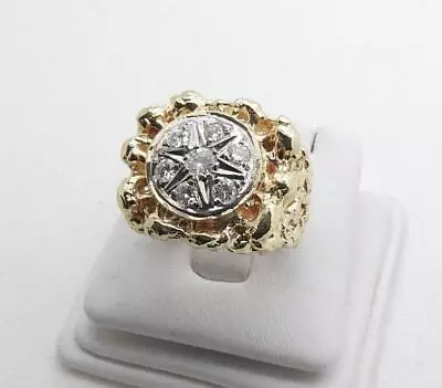 14k Yellow Gold Diamond Nugget Ring 0.80 Carat 19.3 Grams Men's Size 11 • $1799