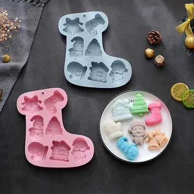 £3.39 • Buy Silicone Chocolate Mould Christmas Sock Santa Candy Cookie Ice Cube Tray Mold