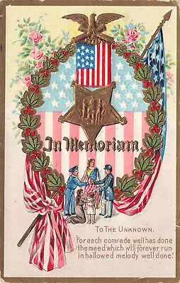 Vintage Memorial Decoration Day Postcard In Memorium To The Unknown 1909 012524 • $6.99