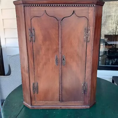 Late 18thC Georgian Hanging Corner Cupboard Mahogany • $299