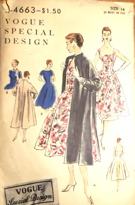 1950s VOGUE SPECIAL DESIGN FITTED DRESS & FLARED COAT Sewing Pattern~~SZ 14~4663 • $10