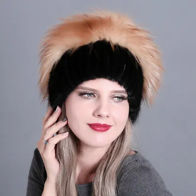 Handmade Women's Real Mink Fur+ Real Fox Fur Winter Keep Warm Hat Outdoor Hat • $56.99