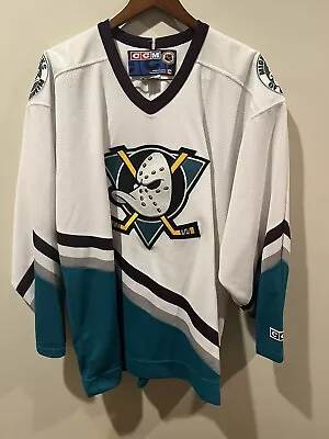 Original Vintage Anaheim Mighty Ducks White CCM Brand Hockey Jersey Size XL • $75
