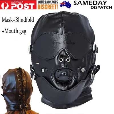 Head Mask Harness Hood Ball Mouth Gag Lockable Riding Bondage Fetish Gimp BDSM • $27.99