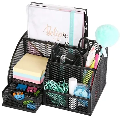 Desk Organiser Mesh Desk Tidy Pen Holder Multifunctional Organizer Black • £12.99