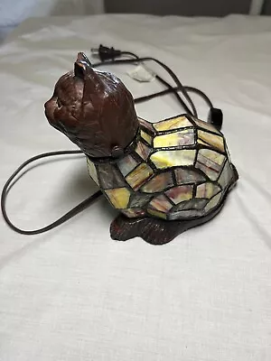 Vintage Stained Glass Metal Figural Cat Lamp 8  Tall - 8  Long • $69.97