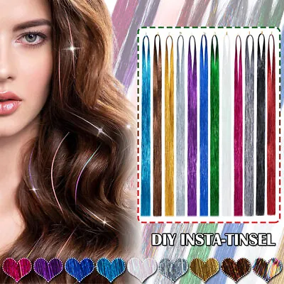 Sparkle Long Hair Tinsel Holographic Glitter Extensions Highlights Hairstyling W • £1.97