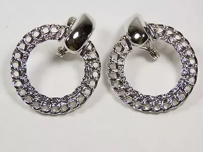 Gorgeous Vintage Clip Earrings Signed Monet Silver Tone C4717 • $9.74