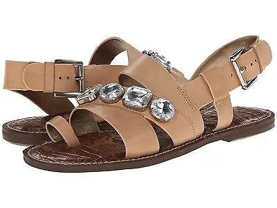 Sam Edelman Womens Dailey Gladiator Sandals Leather Rhinestone Bling Natural New • $79.95