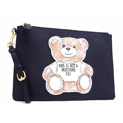 MOSCHINO Leather Second Bag Teddy Bear Woman Black Logo Authentic New Unused • $215