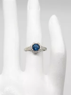 Antique 1920s $3000 1ct Ceylon Blue Sapphire 19k White Gold Filigree Ring • $650