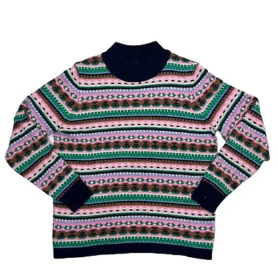 J. Crew Sweater Womens Medium Fair Isle Multicolor Mock Neck Pullover Wool Blend • $19.96