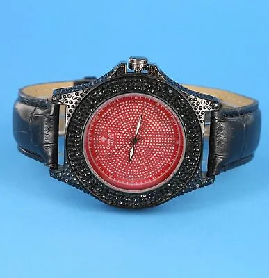 Men's Genuine Diamond Watch Black Finish Joe Rodeo Jojo Jojino Leather Band • $38
