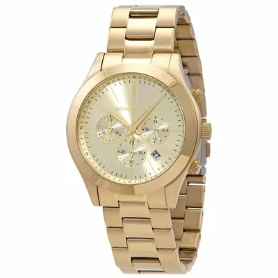 Michael Kors Men's Slim Runway Chronograph Gold-Tone Steel Bracelet Watch MK8909 • $159