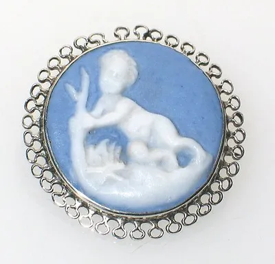 Antique Victorian Wedgwood Blue Mythological Cherub Pin • $59.99