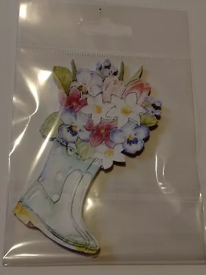 £3.50 • Buy Die Cut Toppers For Card Making Scrapbooking Moonstone Pink Boot & Flowers X 8