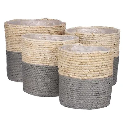 £11.99 • Buy Gardenesque Grey Woven Basket Planter Storage Basket Flower Plant Pot | 4 Sizes