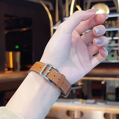 $19.99 • Buy Slim Genuine Leather Band For Apple Watch 6 5 4 3 2 SE IWatch Strap 38 40 44mm 