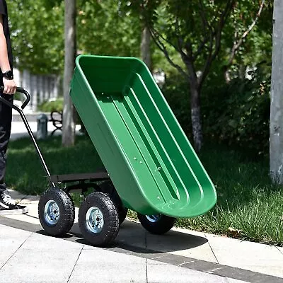 Garden Carts Yard Dump Wagon Cart Lawn Utility Cart Outdoor Steel Heavy Duty • $109.99