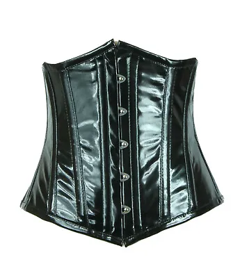 Plus Size Underbust Corset Steel Boned Black PVC Vinyl Burleska Cincher Size 38 • $50.14