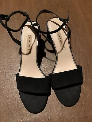 New Zara Basic Black Sued Sandals Size 41 • $14.99