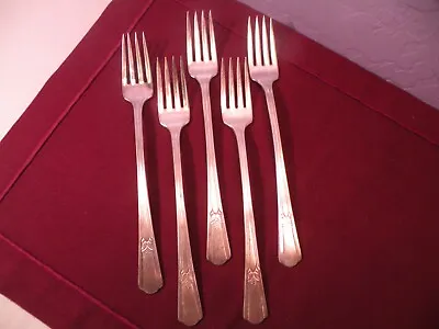 Set Of 5 Wm Rogers Mfg Co Sovereign Silverplate IS Grille Dinner Forks 7 1/2 GE1 • $19.34