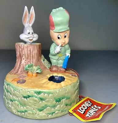 1989 Looney Tunes Bugs Bunny & Elmer Fudd Rabbit Hole Music Box Figurine Good Co • $115.19