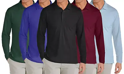 Men's Long Sleeve Pique Button Solid Polo Shirt * Choose Color/Size * BRAND NEW • $12.95