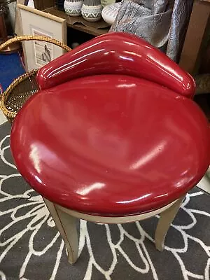 Mid Century Modern Swivel Vanity Dressing Stool Chair With Red Flux Leather Seat • $165