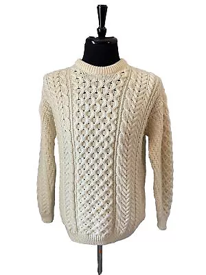 Rue Saint Patrick Mens 100% Wool Sweater Aran Irish Chunky Cable Knit Large $200 • $80.10