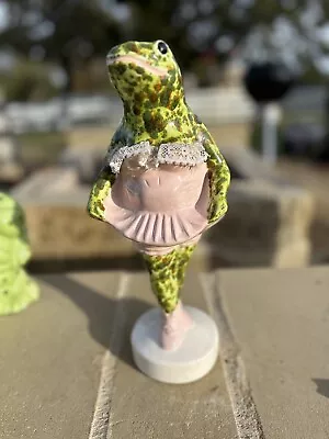 Vintage 1976 Pink & Green Ceramic Ballerina FROG Dancer 12” SIGNED EVERGREEN • $14.99