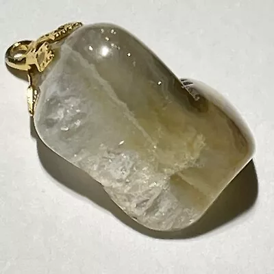 Vintage Polished Tumbled Citrine Gemstone Pendant Gold Tone Crystal Jewelry • $35