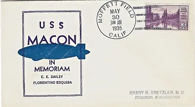 1935  USS Macon In Memoriam  E.E Dailey Posted Moffett Field Calif MAY 30 1935 • $7.75