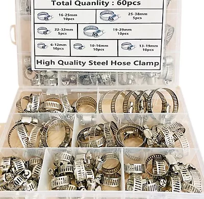 60pcs Adjustable Hose Clamps Worm Gear Stainless Steel Clamp Assortment 7 Sizes • $14.85