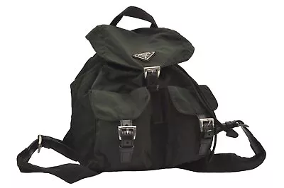 Authentic PRADA Vintage Nylon Tessuto Leather Drawstring Backpack Green 9846I • $61