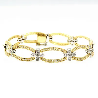 NYJEWEL 14k Two Tone Gold 2ct Diamond 9mm Wide Cross Link Bracelet • $1299