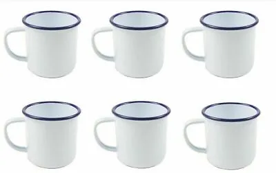 6x Falcon Enamel White Blue Rim Mugs Tea Coffee Soup Camping Outdoor Mugs 8CM • £22.63