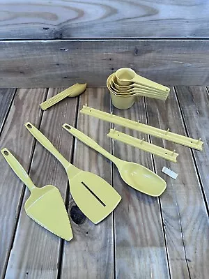 Vintage Foley Harvest Gold Kitchen Utensils Measuring Cups Spoons Rack Server • $49