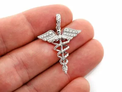 2.08 Ct Round Cut Real Moissanite Caduceus Medical Pendant 14k White Gold Over • $261.98