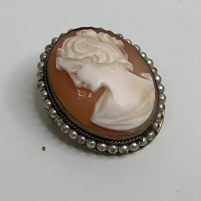 Vintage Victorian Seed Pearl Carved Cameo Brooch Pin Oval Lady 1.15” • $39.99