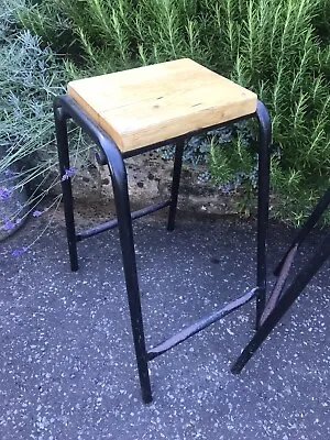 School  Lab Stool VINTAGE WOOD Metal Framed Seat • £23