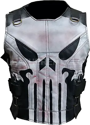 Mans War Skull Season 2 Jon Bernthal Casual Biker Tactical Real Leather Vest • $125.99