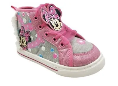 DISNEY MINNIE MOUSE HIGH TOPS NWT Gray Pink Lace Ribbon Zipper 7 8 9 10 11 12 • $15.99