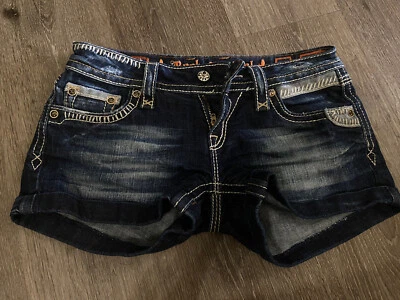 $50 • Buy Rock Revival Alanis Distressed Denim Jean Shorts Low Rise Womans Size 27