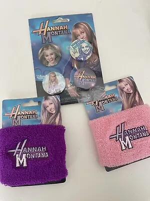 HANNAH MONTANA Miley Cyrus WALT DISNEY PIN & TERRYCLOTH WRISTCUFF WRISTBAND Lot • $19.89