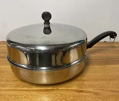 Vintage Farberware 10  Stainless Steel Fry Pan/Skillet W/Domed Lid NYC U.S.A • $29.95